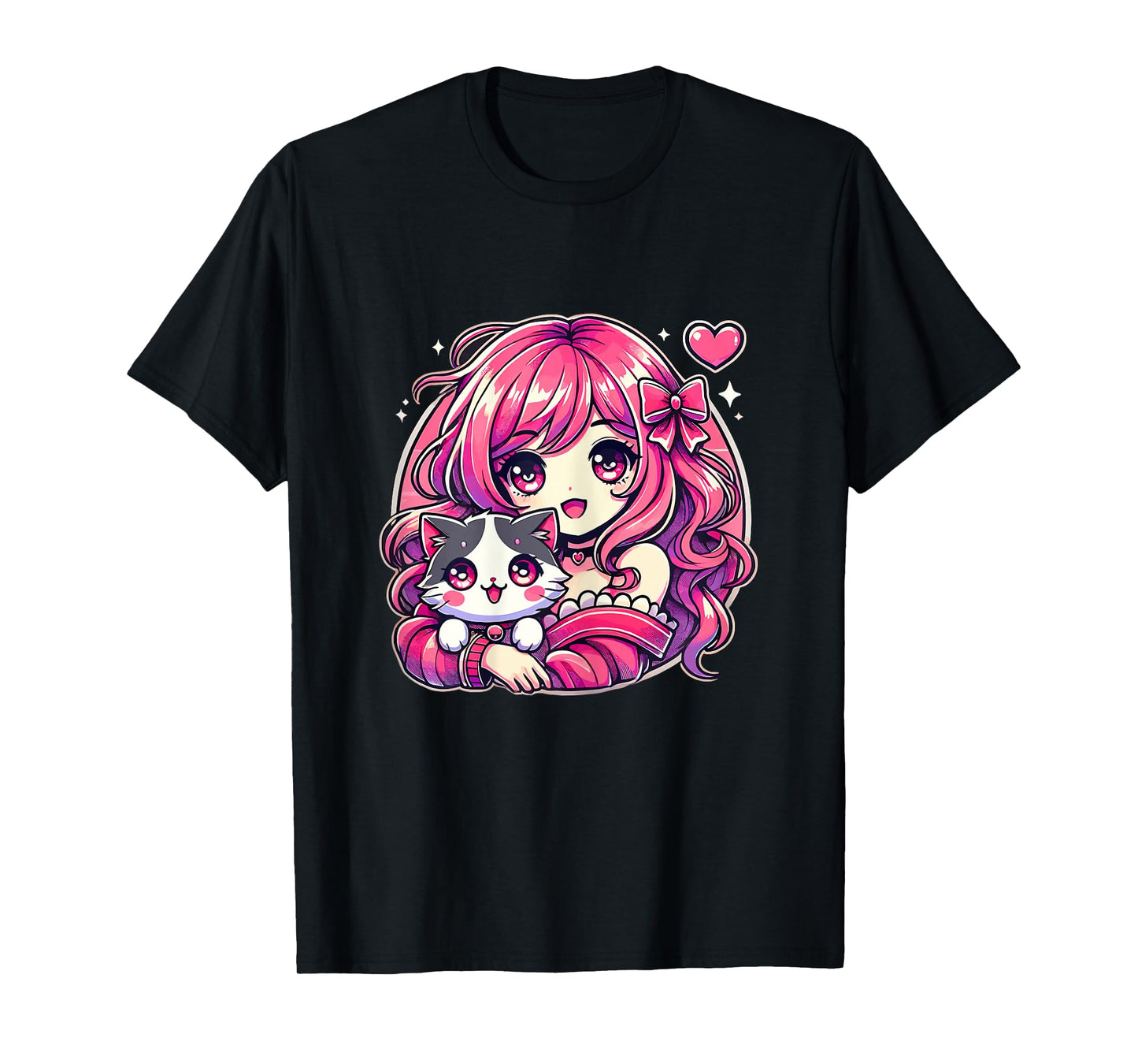 Anime Girl and Cat Kawaii Manga Girl T-Shirt