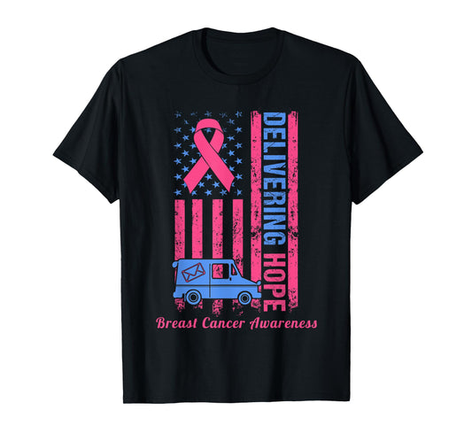 Postal Worker Breast Cancer Awareness US Flag Pink Ribbon T-Shirt