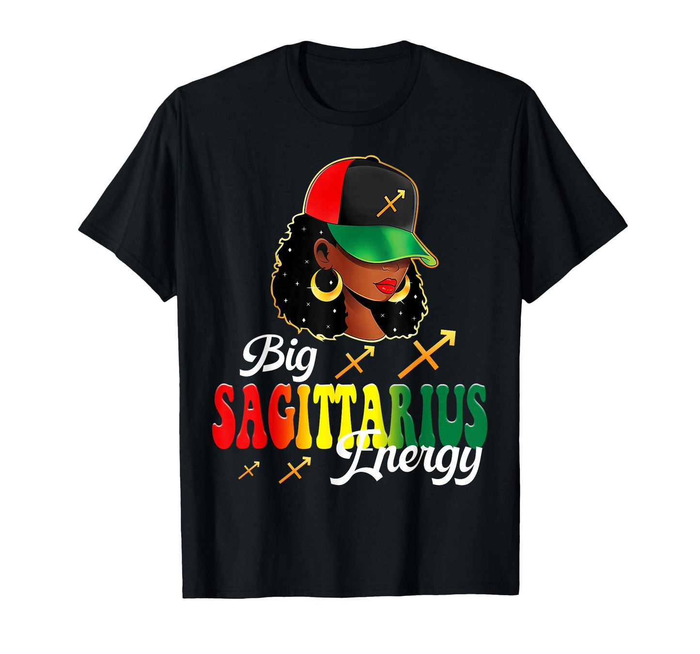 Big Sagittarius Energy Black Women Afro Girls Astrology T-Shirt