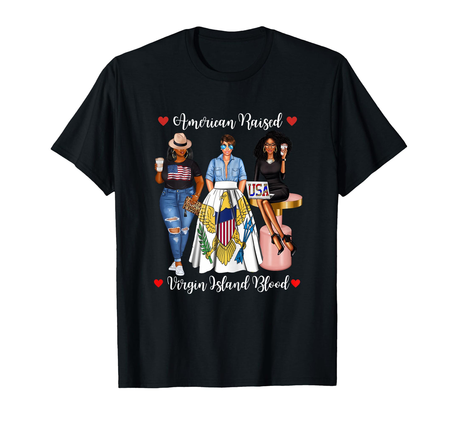 Half USA Virgin Islands Half American Raised in Raised Afro T-Shirt