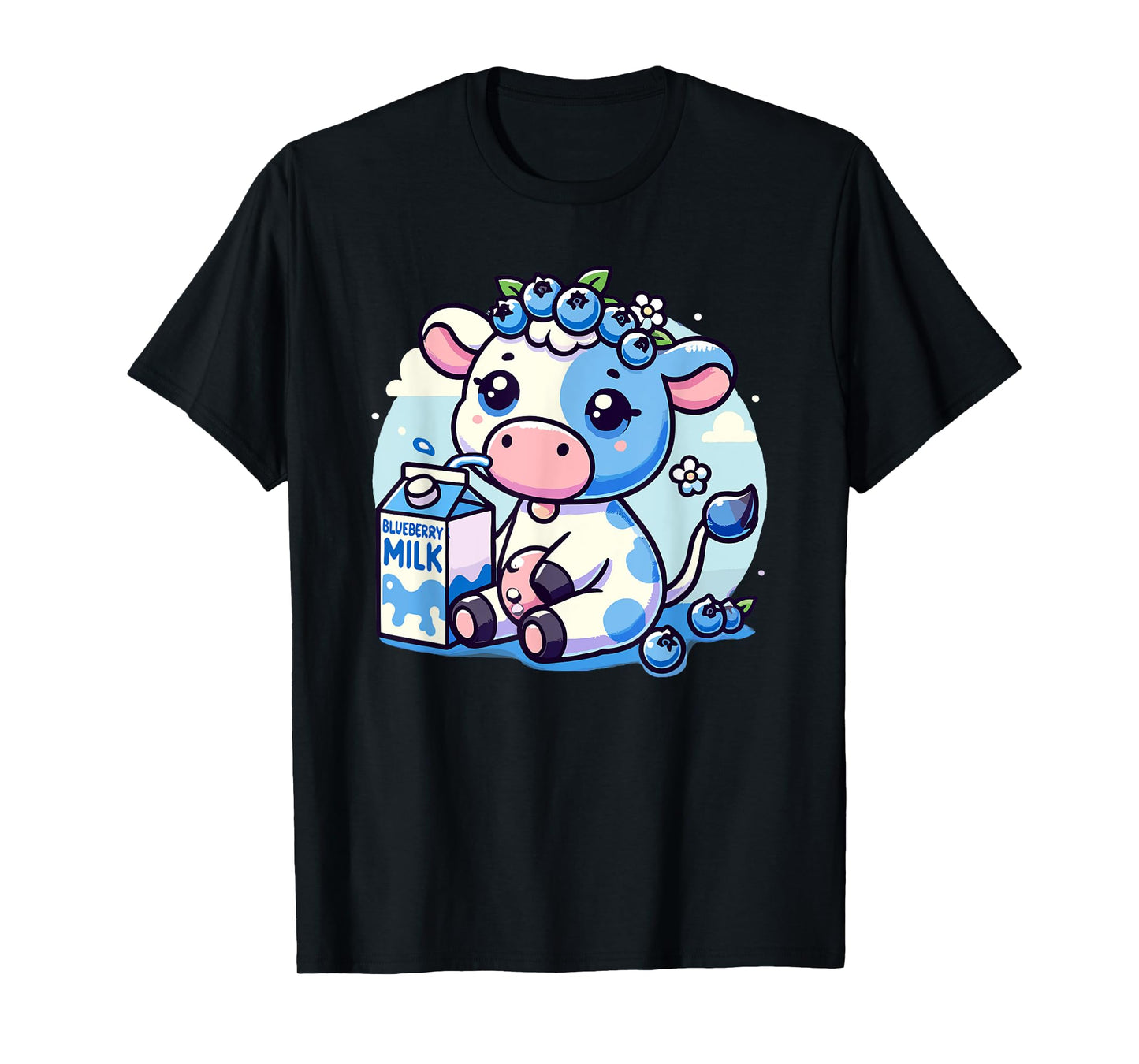 Cute Kawaii Blueberry Milk Cow Animal Milkshake T-Shirt
