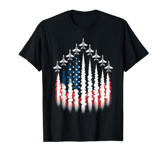 American Patriotic Fighter Jets USA Flag Waving 4th of July Men T-Shirt