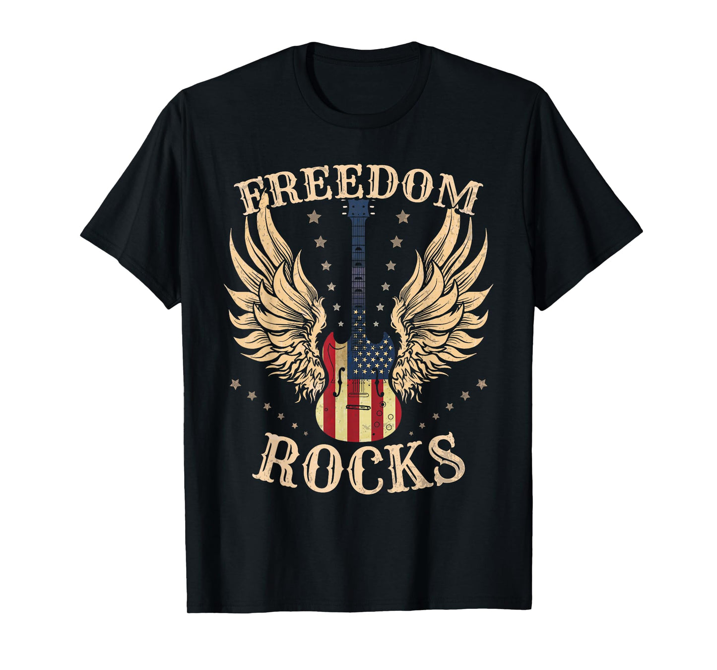 Freedom Rocks American Flag 4th July Guitar T-Shirt