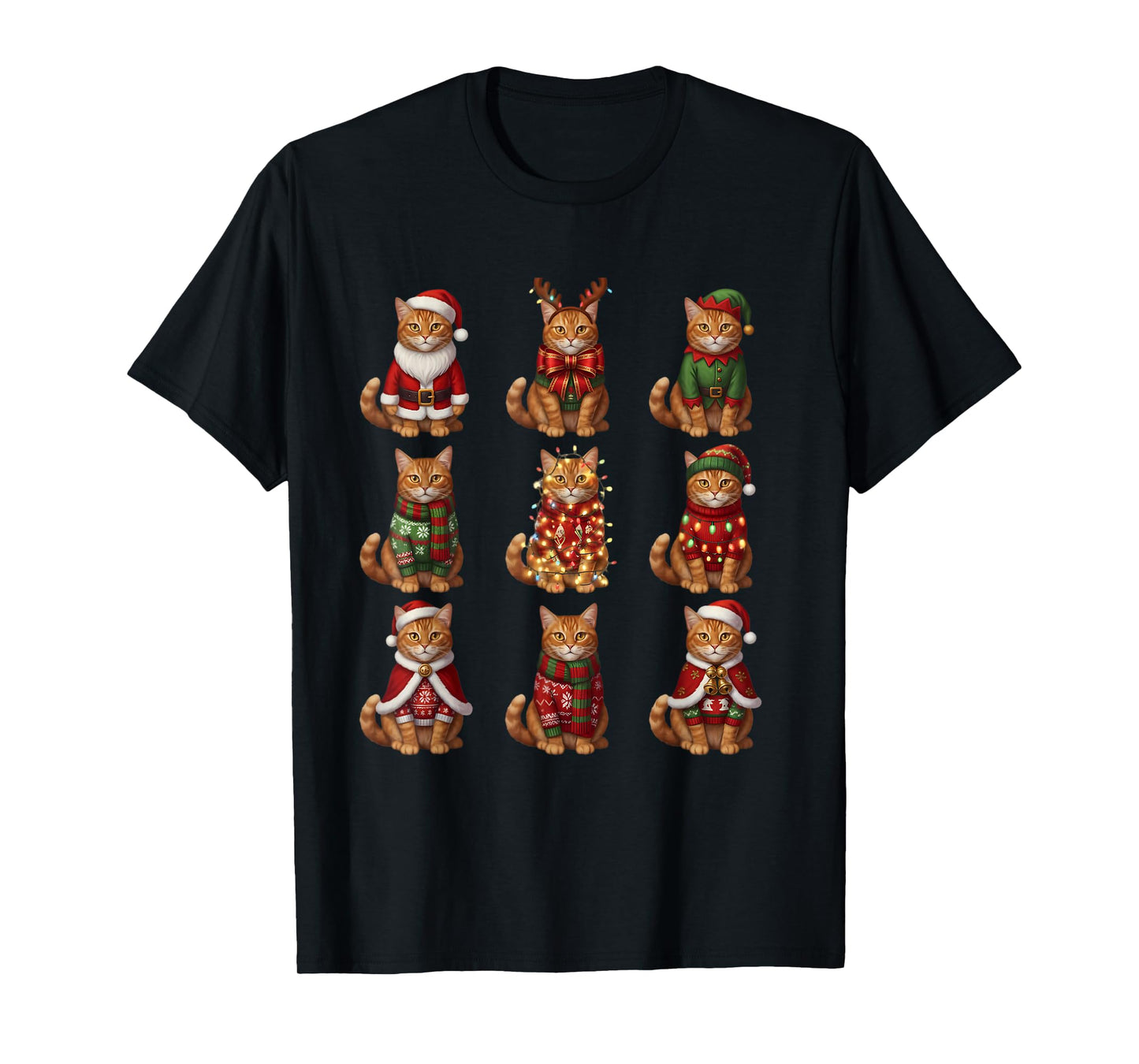 Orange Tabby Cat Christmas Lights Funny Santa Holiday Cats T-Shirt