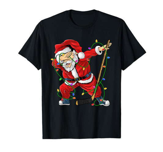 Merry Christmas Ice Hockey Dabbing Santa Claus Hockey Player T-Shirt