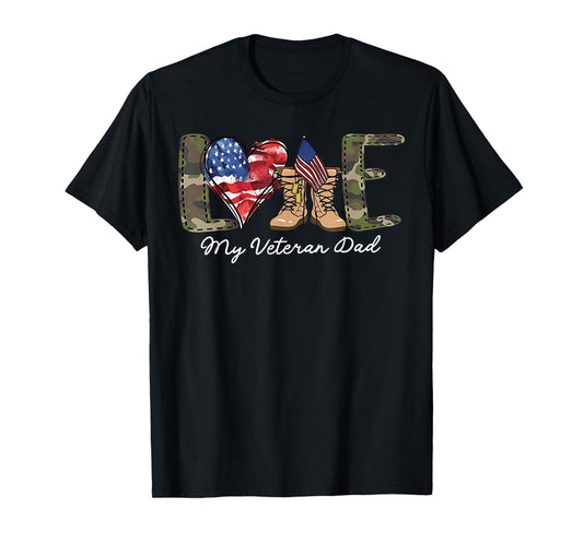 Love My Veteran Dad Proud Military Father American Flag T-Shirt