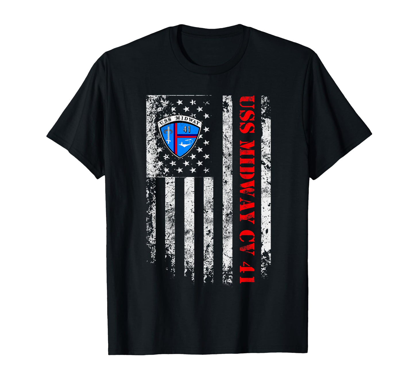 USS Midway CV 41 Aircraft Carrier Veteran USA Flag Vintage T-Shirt