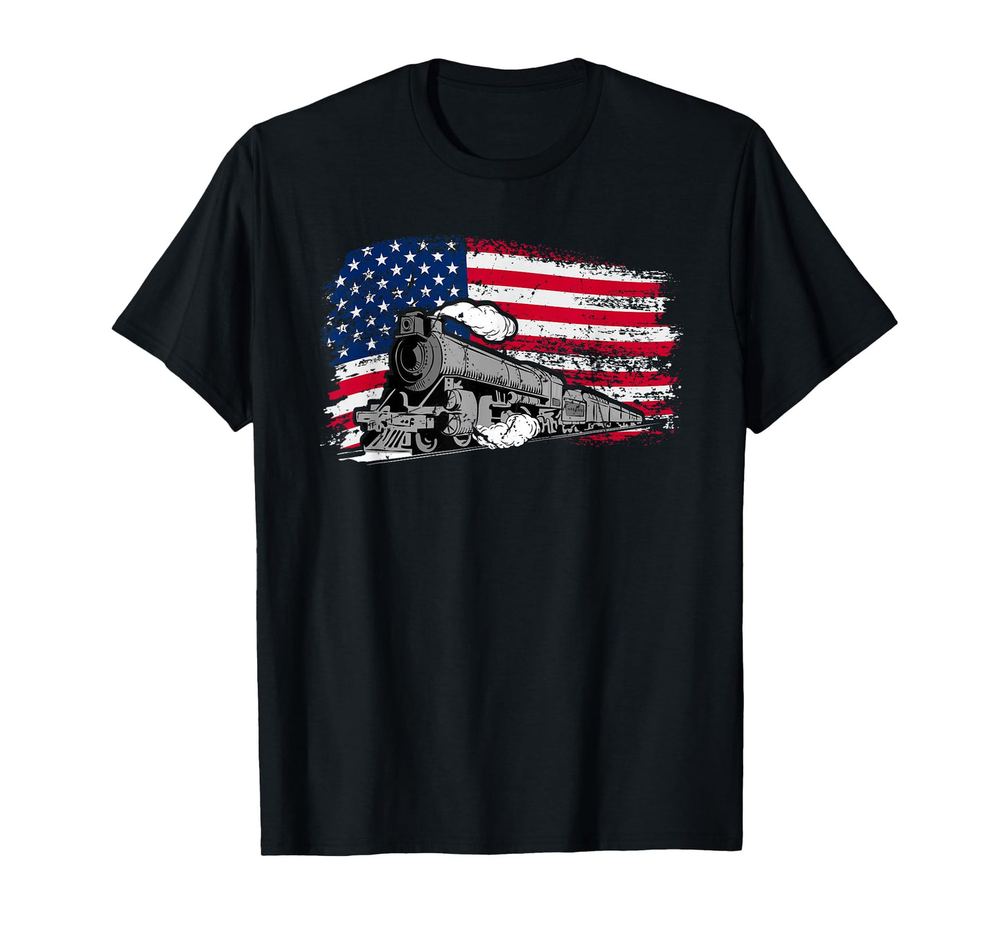 Patriotic Railway American Flag Locomotive Steam Train T-Shirt