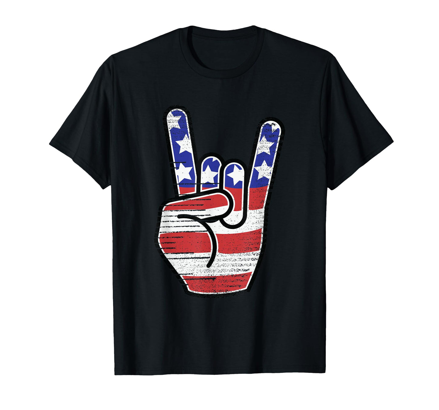 Rock n Roll Shirt USA Flag Horns Sign Retro Concert Band T-Shirt