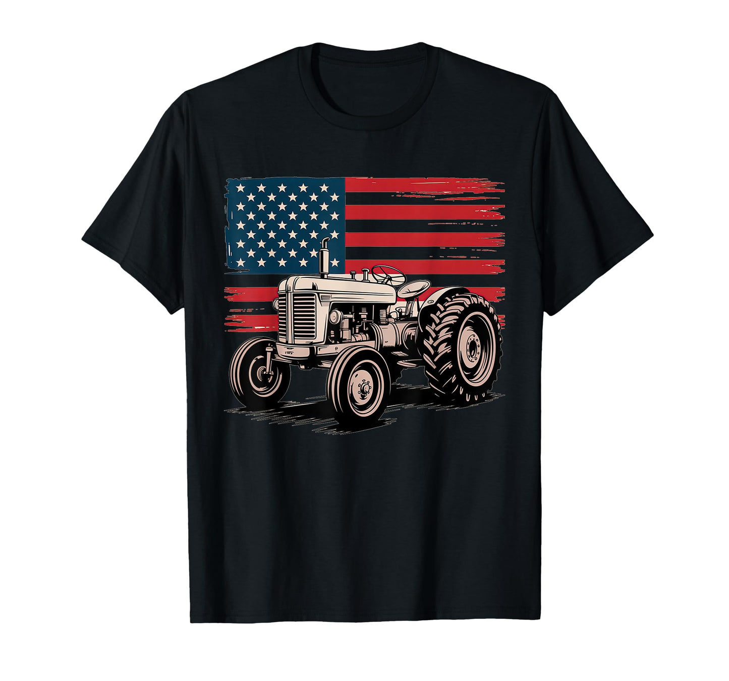 American Farm Tractor over Distressed Flag Heritage Graphic T-Shirt