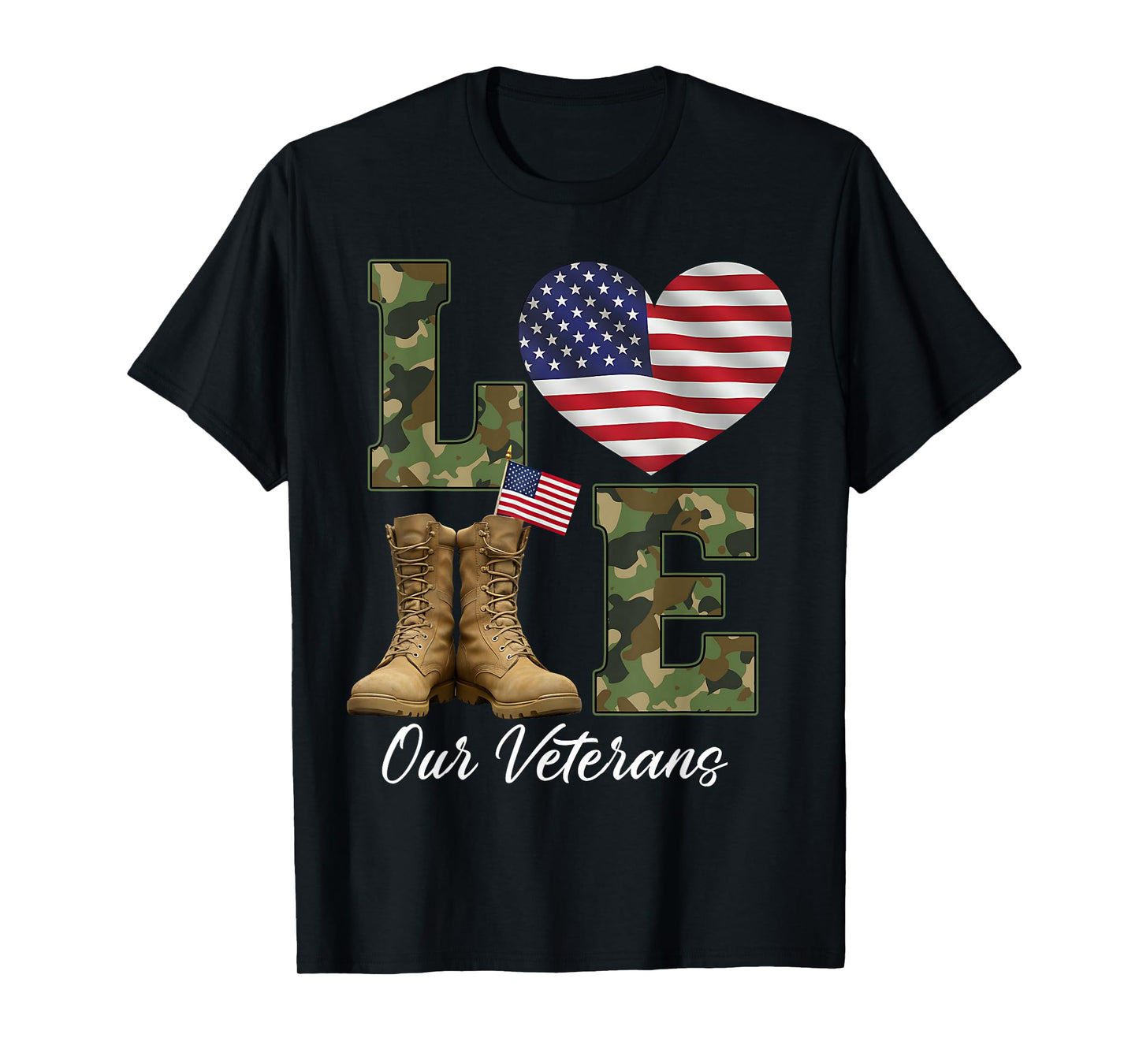 Love Our Veterans Day Proud Military American Flag Thank You T-Shirt