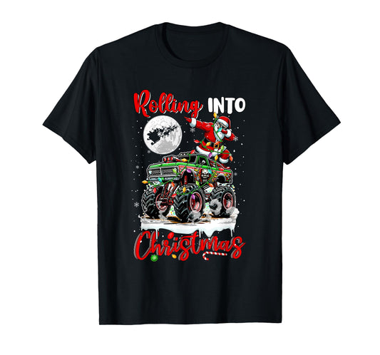 Rolling Into Christmas Santa Dabbing On Monster Truck Driver T-Shirt