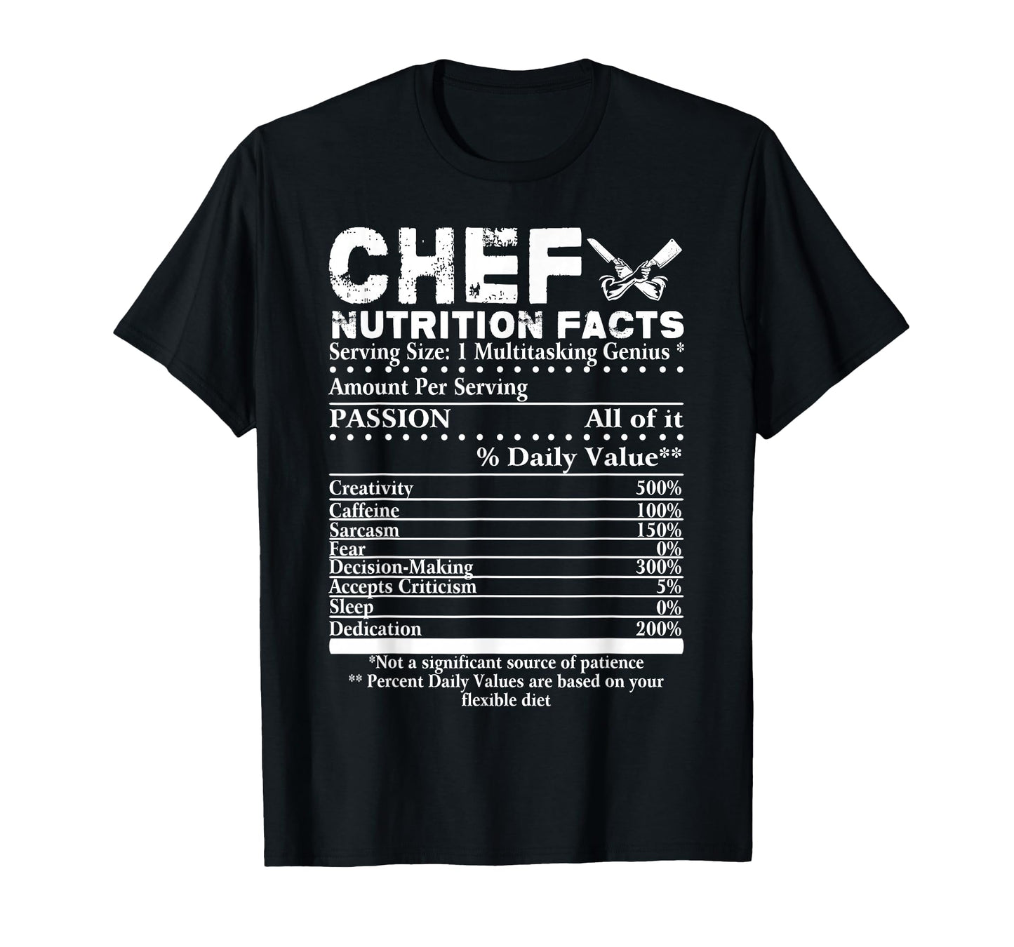 Chef Nutrition Facts T-Shirt Cool Chef Tee Gift for Chefs T-Shirt
