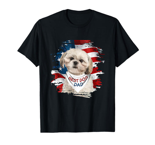 Best Shih Tzu Dad Ever American Flag Dog Father's Day Women Men T-Shirt