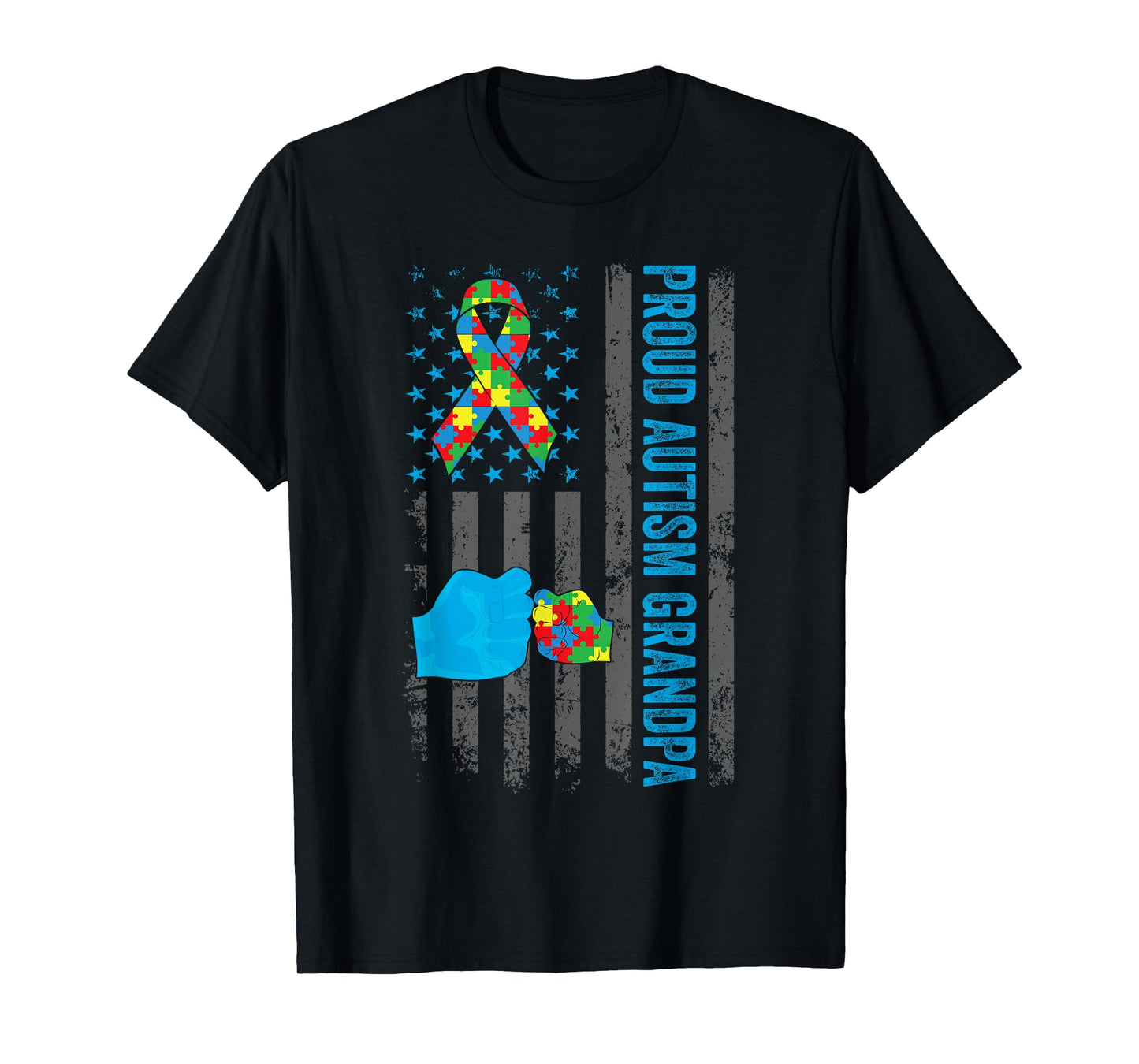 Proud Autism Grandpa American Flag Autism Awareness Grandpa T-Shirt