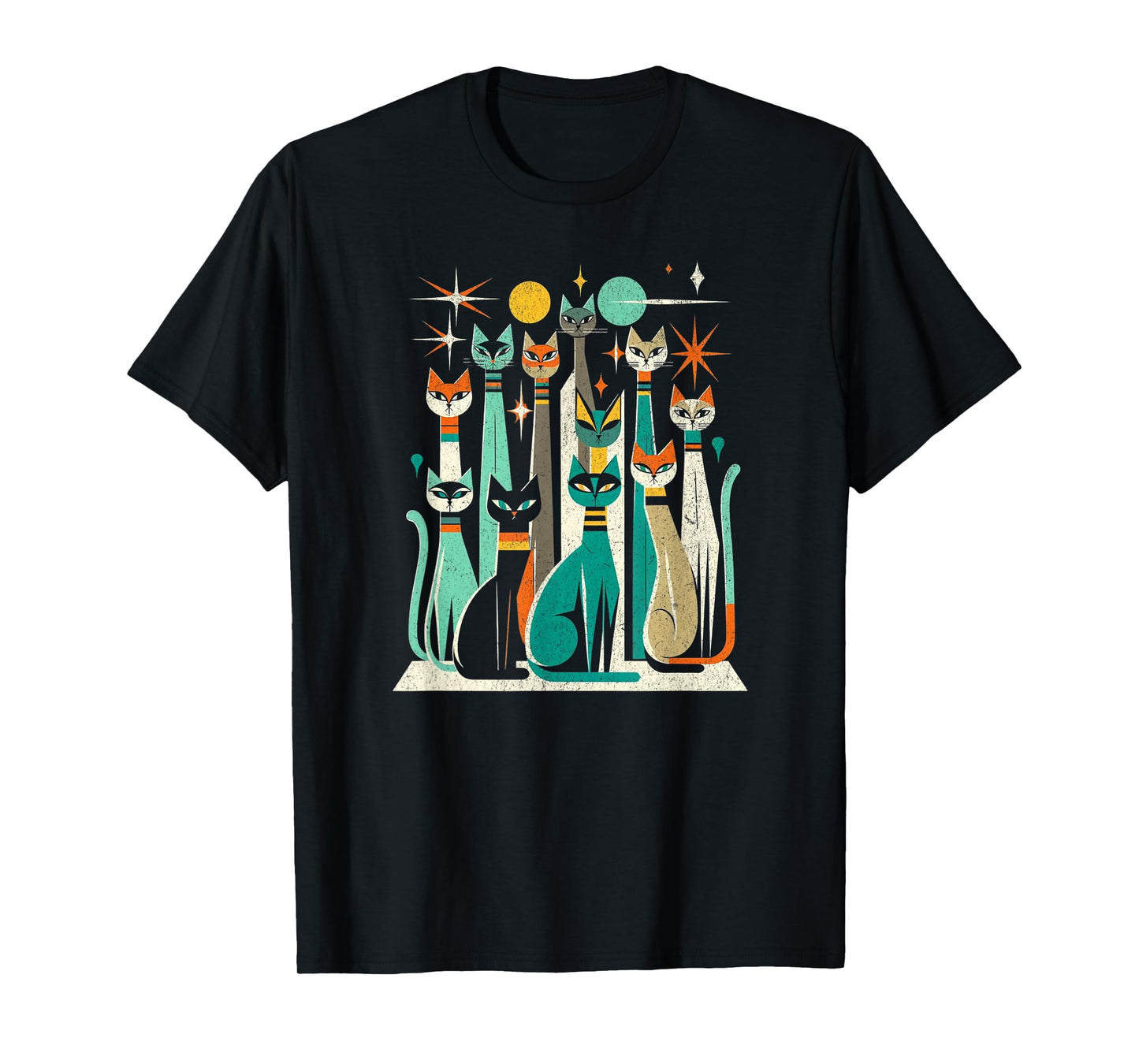 Vintage Retro Mid-Century Long Neck Cats 50s 60s Style T-Shirt