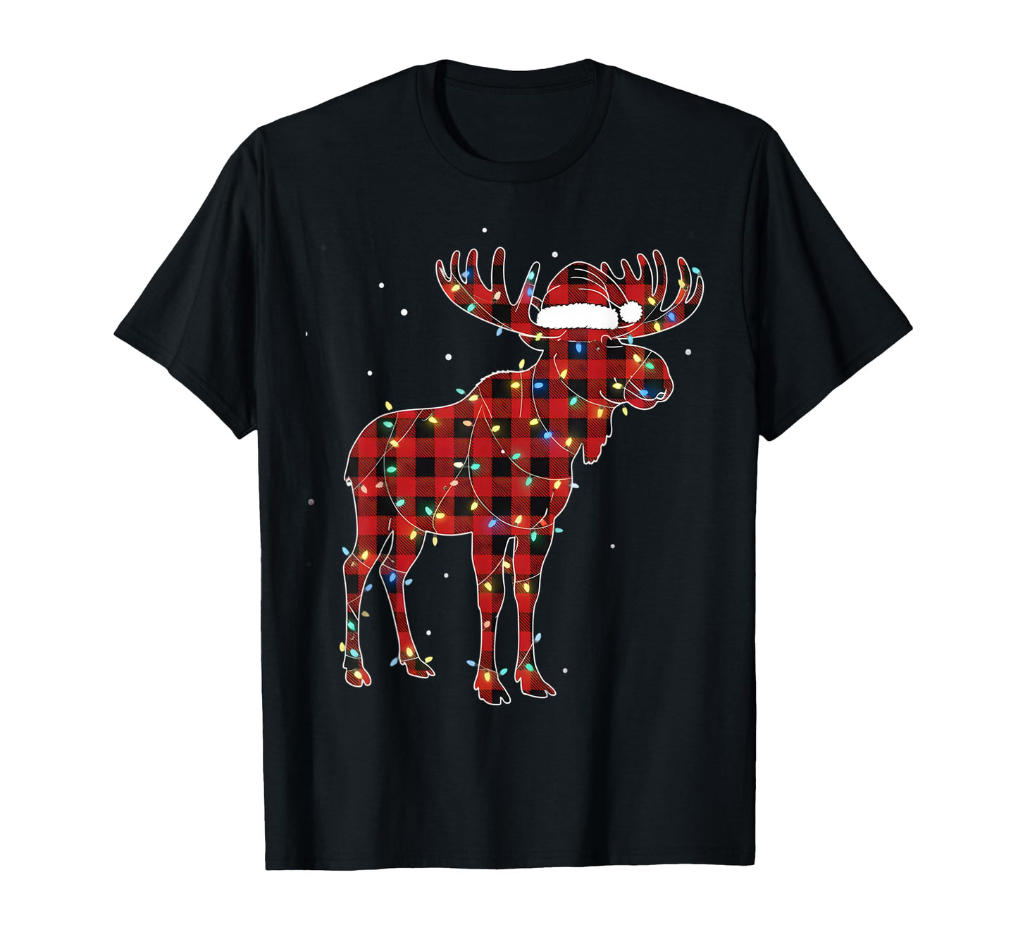 Moose Christmas Red Plaid Buffalo Pajama Matching T-Shirt