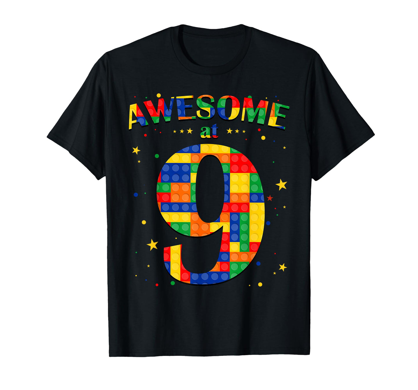 Building Blocks Bricks Awesome at 9 Years Old Birthday Boy T-Shirt