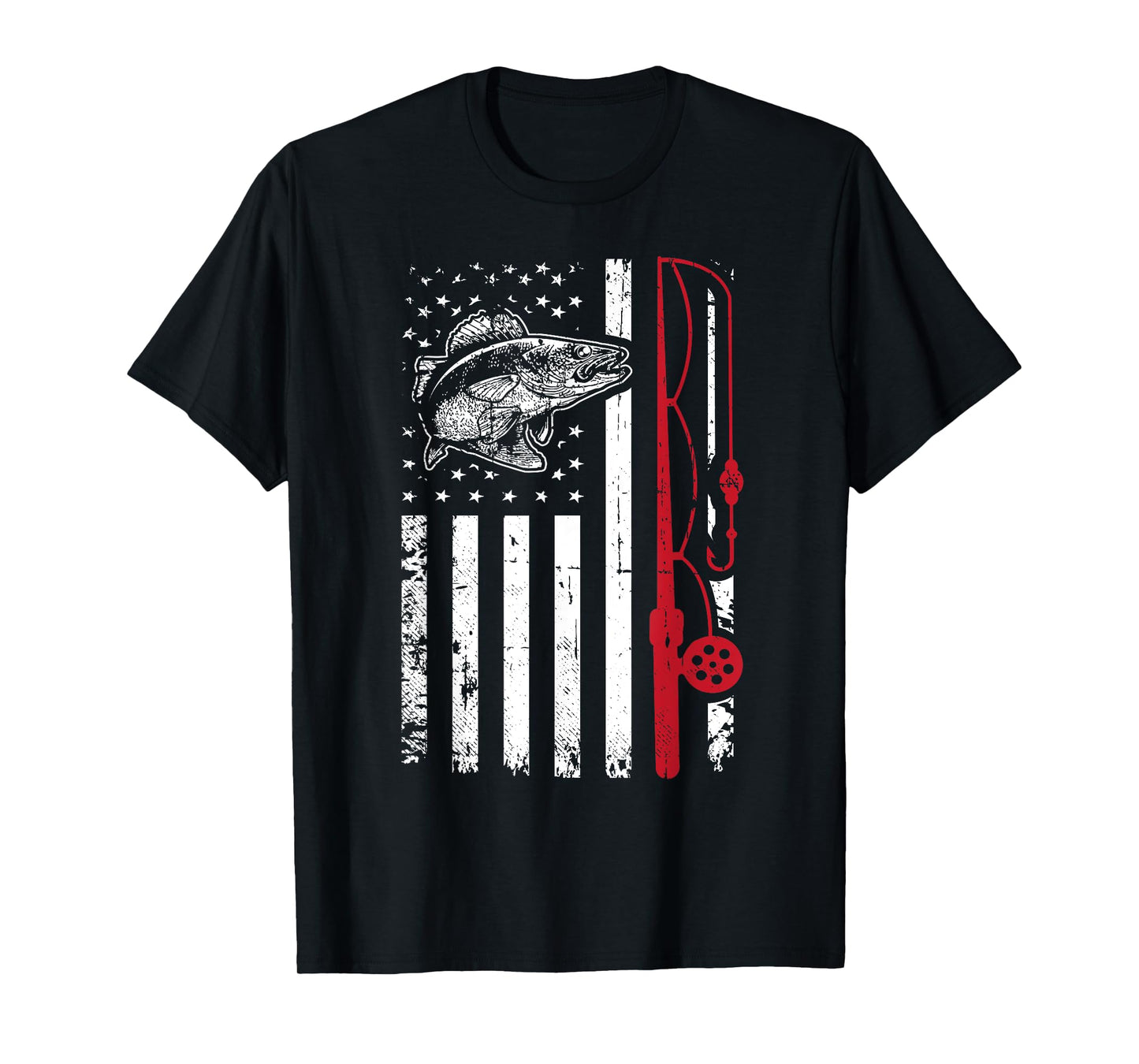 Vintage Walleye Fish T Shirt Fishing American Flag Tee Gift T-Shirt