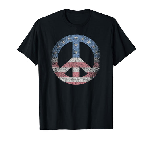 Peace In The U.S.A. Vintage American Flag Symbol T-Shirt
