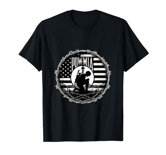 Obvious Logic POW MIA Unisex-Adults Black Cotton, Polyester Blend Short Sleeve Crew Neck T-Shirt