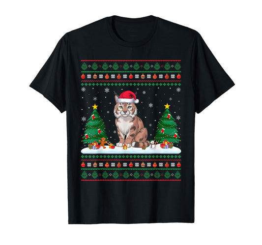Christmas Tree Lights Bobcat Santa Ugly Xmas Sweater Men Women Kids T-Shirt