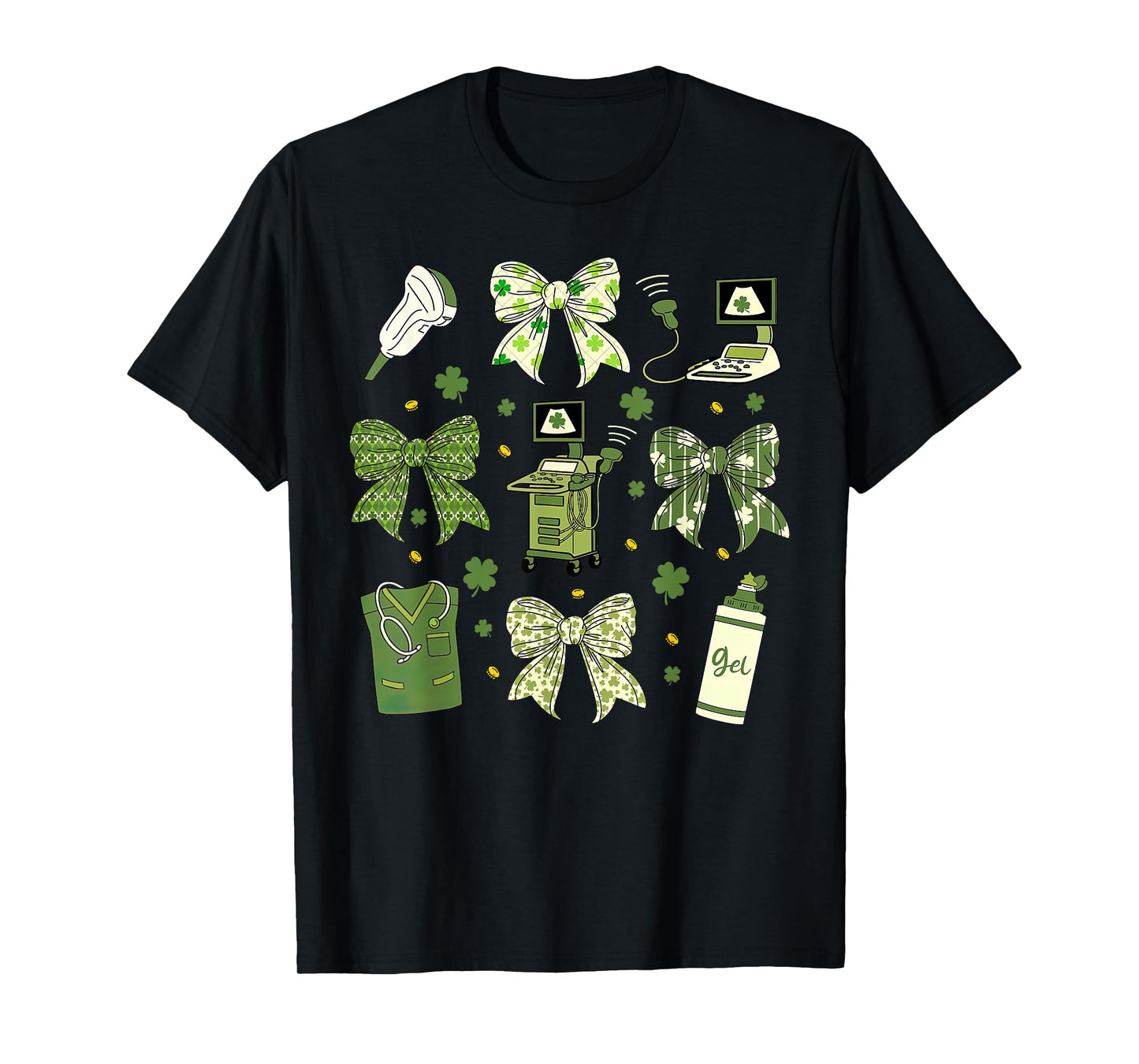 Coquette Bow Sonographer St Patrick's Day Ultrasound Tech OB T-Shirt