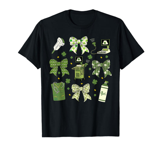 Coquette Bow Sonographer St Patrick's Day Ultrasound Tech OB T-Shirt
