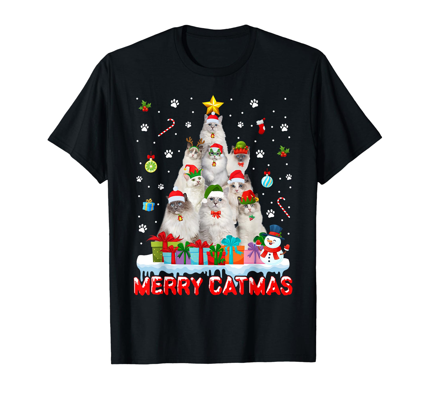 Funny Ragdoll Cat Lovers Cute Holiday Christmas Tree T-Shirt