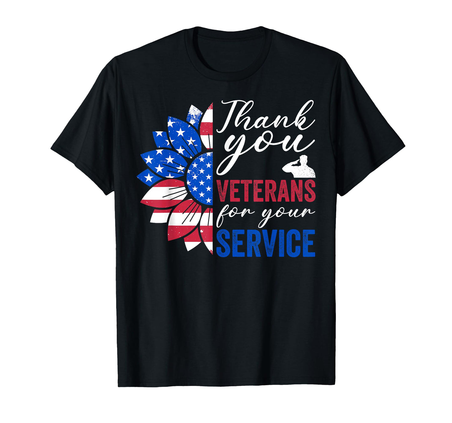 Thank You Veterans Sunflower USA Flag Military Patriotic T-Shirt