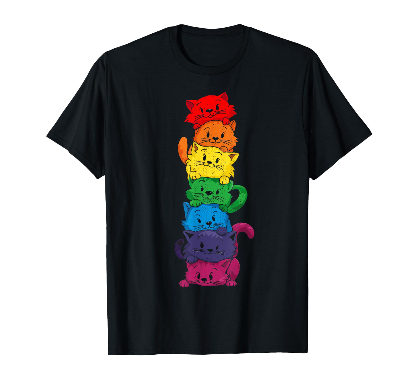 Vintage LGBT Cat Stack Rainbow Gay Pride For Cat Lover Men Women Girls Kids T-Shirt