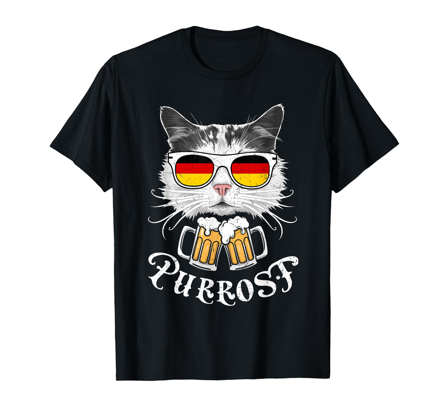 Funny Oktoberfest Cat Kitty Bavarian Drinking Beer Purrost T-Shirt