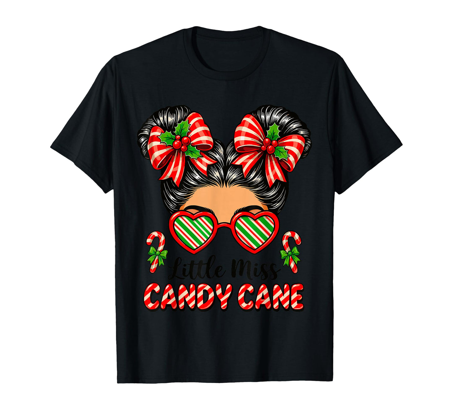 Little Miss Candy Cane Shirt Women, Messy Bun Christmas T-Shirt
