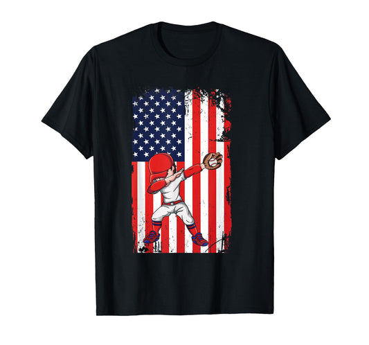 Baseballer Sports Athlete US Flag Dabbing Baseball Player T-Shirt