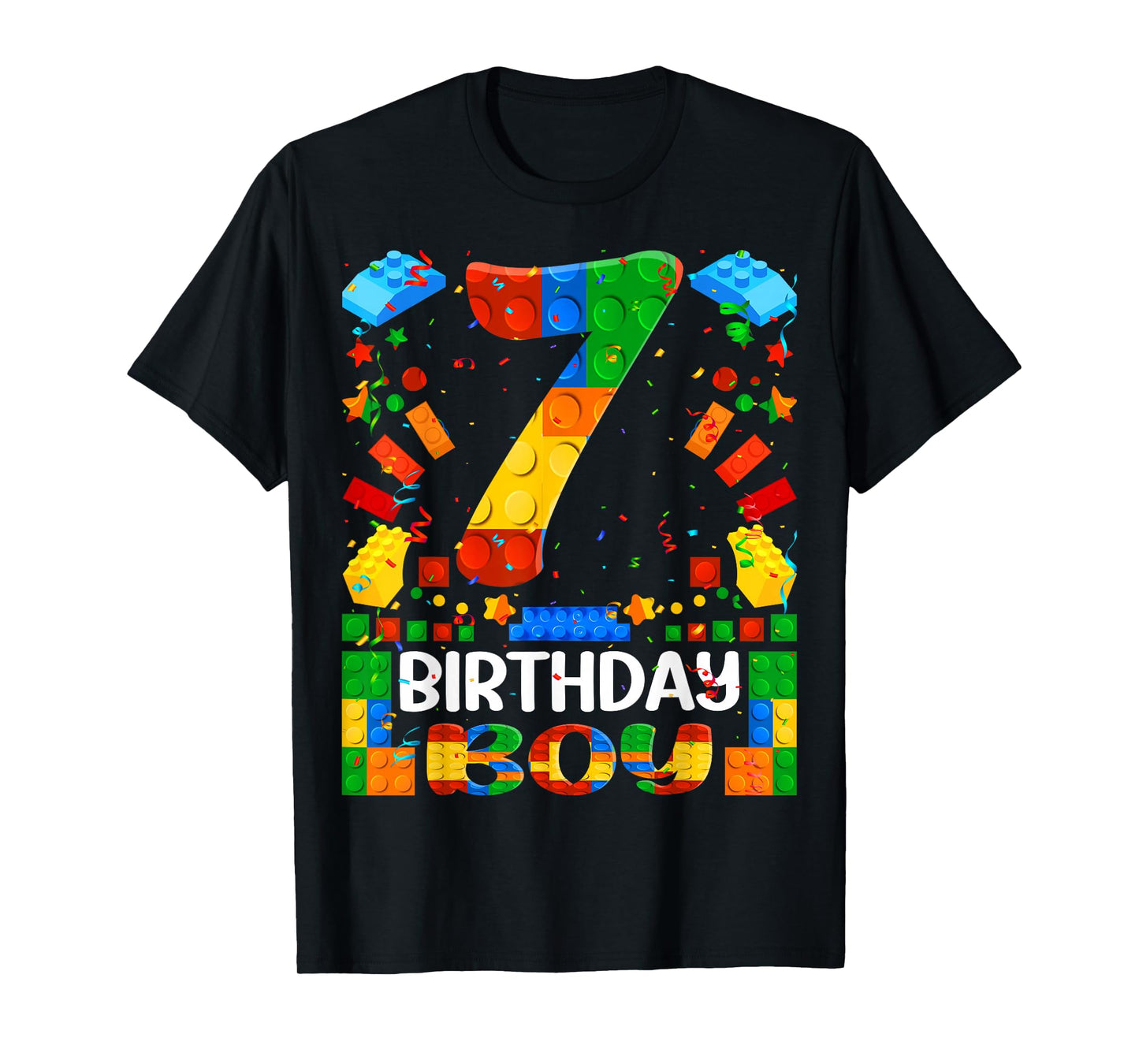 7 Year Old Building Blocks 7th Birthday Boy Brick Builder T-Shirt
