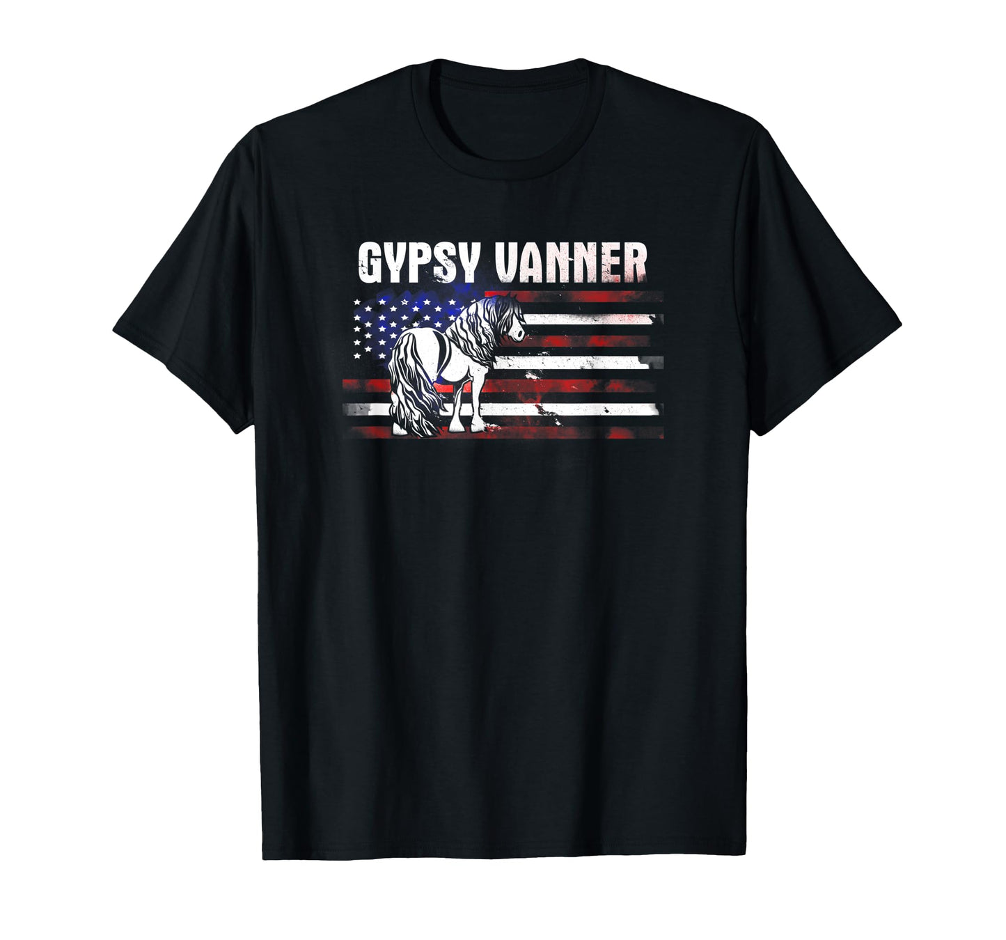 Gypsy Vanner Tinker Horse American Flag Women Kids Men T-Shirt
