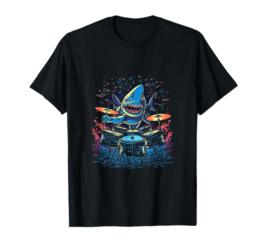 Shark Playing Drums Drummer Drumming Shark Lover T-Shirt