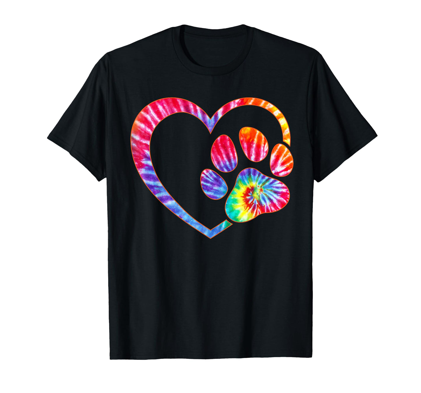 Cute Tie Dye Dog Paw Love Heart Print Colorful Pet Dog Lover T-Shirt