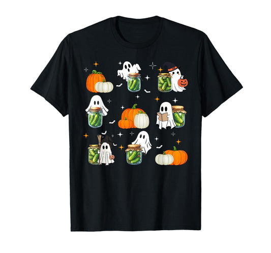 Cute Ghost Pickles Jar Canning Season Gardener Halloween T-Shirt