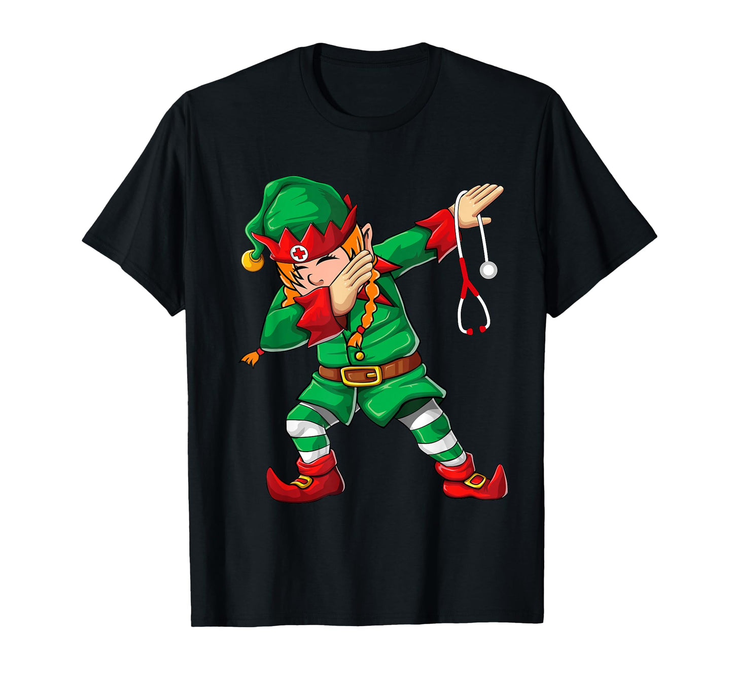 Dabbing Elf Girl Shirt Christmas Scrub Tops Women Cute Nurse T-Shirt