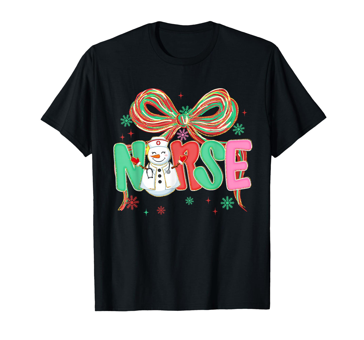 Christmas Nurse Coquette Bow Snowman Nursing Xmas Holiday T-Shirt