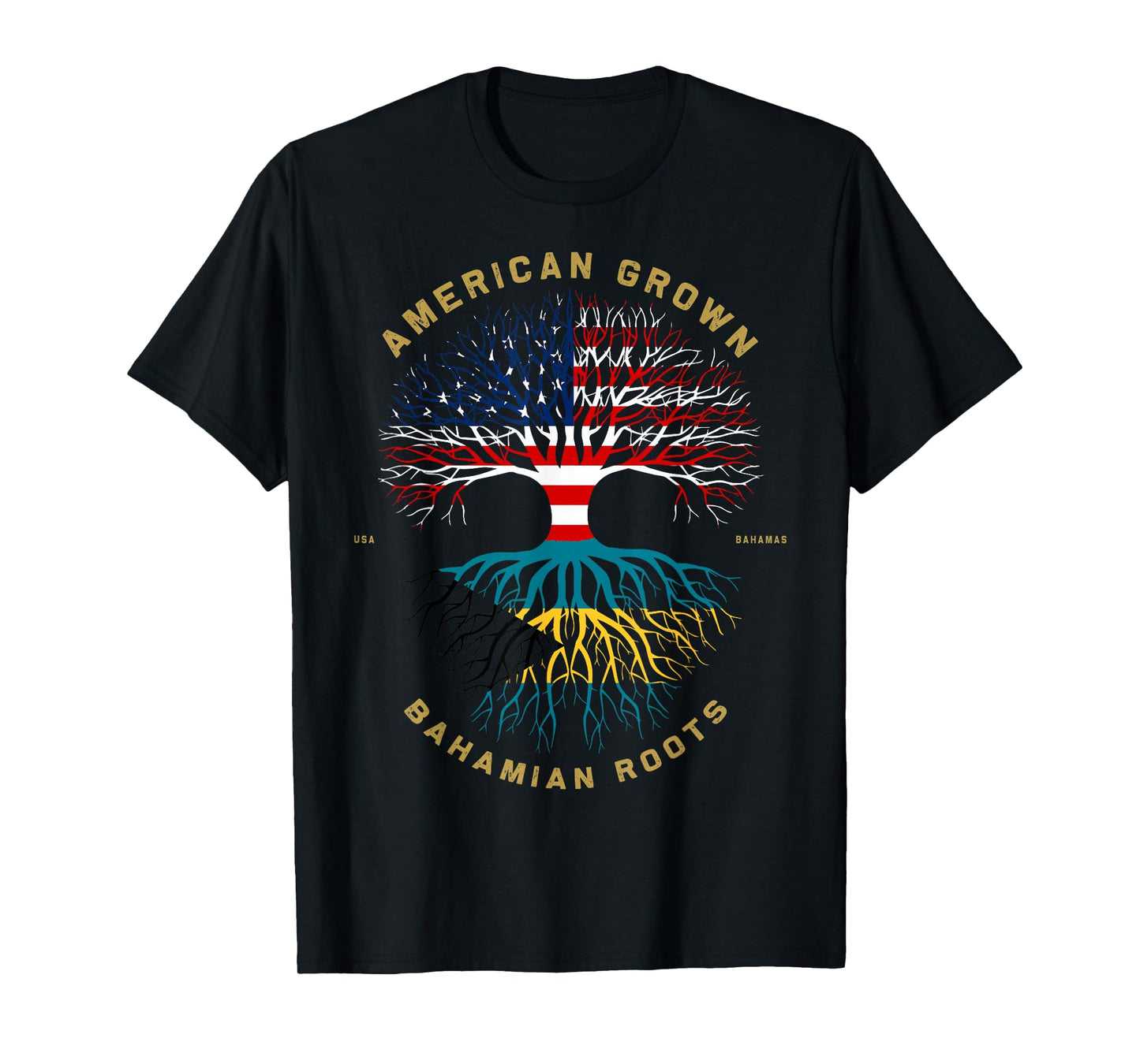 American Grown With Bahamian Roots Tree USA Flag Gifts T-Shirt