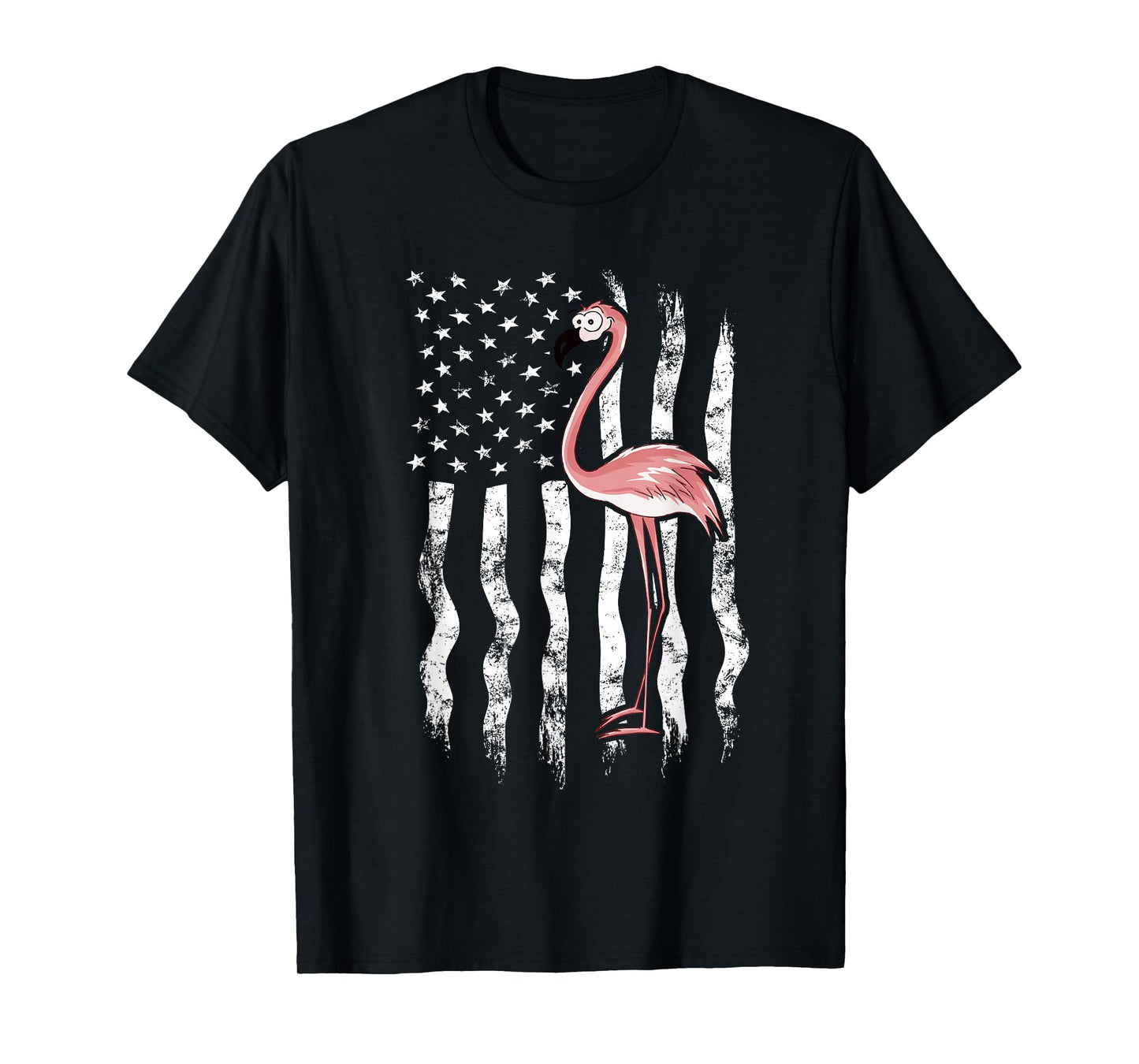 USA American Flag Funny Cute Pink Cartoon Flamingo T-Shirt Small