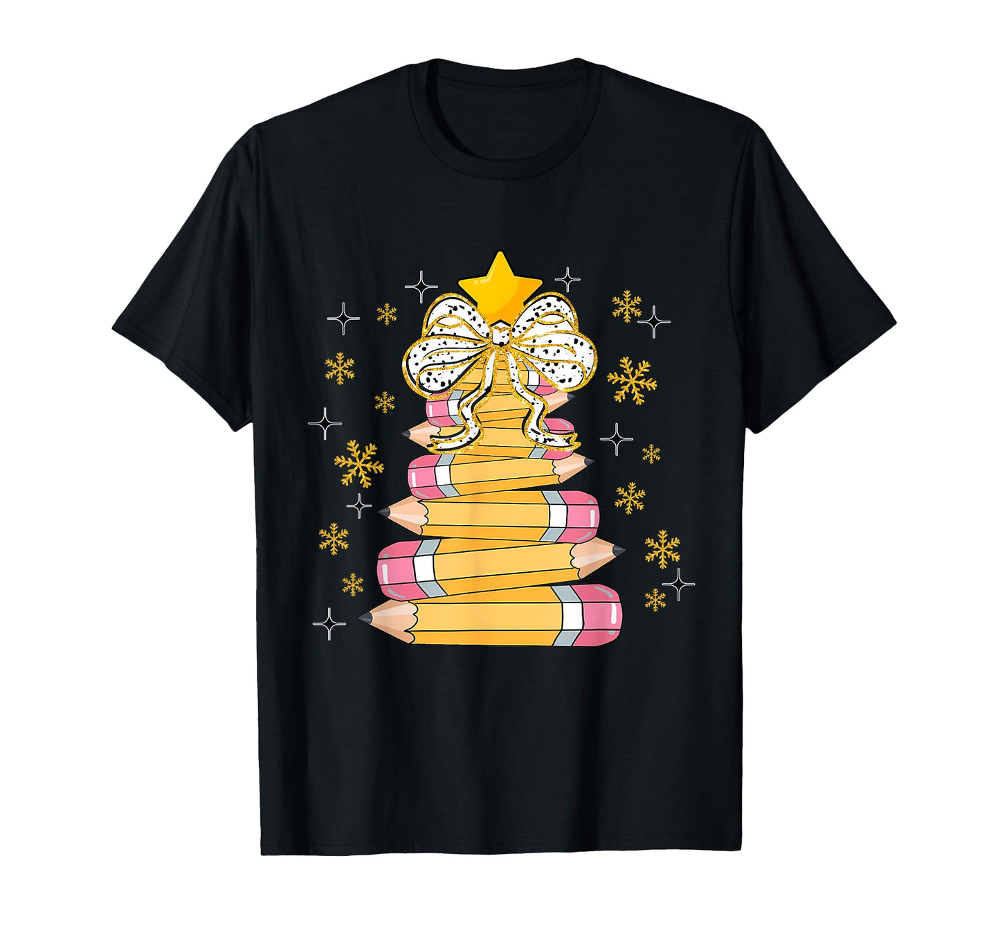 Christmas Pencil Tree Teacher Crayon Tree Light Students T-Shirt