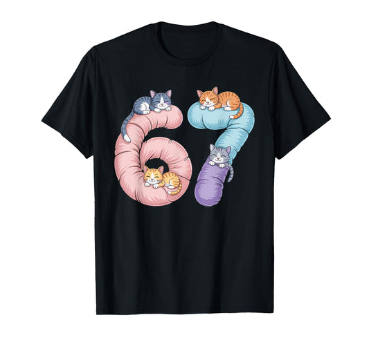 Cute 67 Cat Meme Design T-Shirt