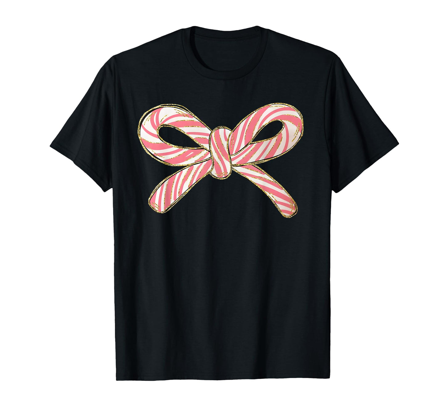 Candy Cane Coquette Bow Christmas Season Girls Womens Retro T-Shirt
