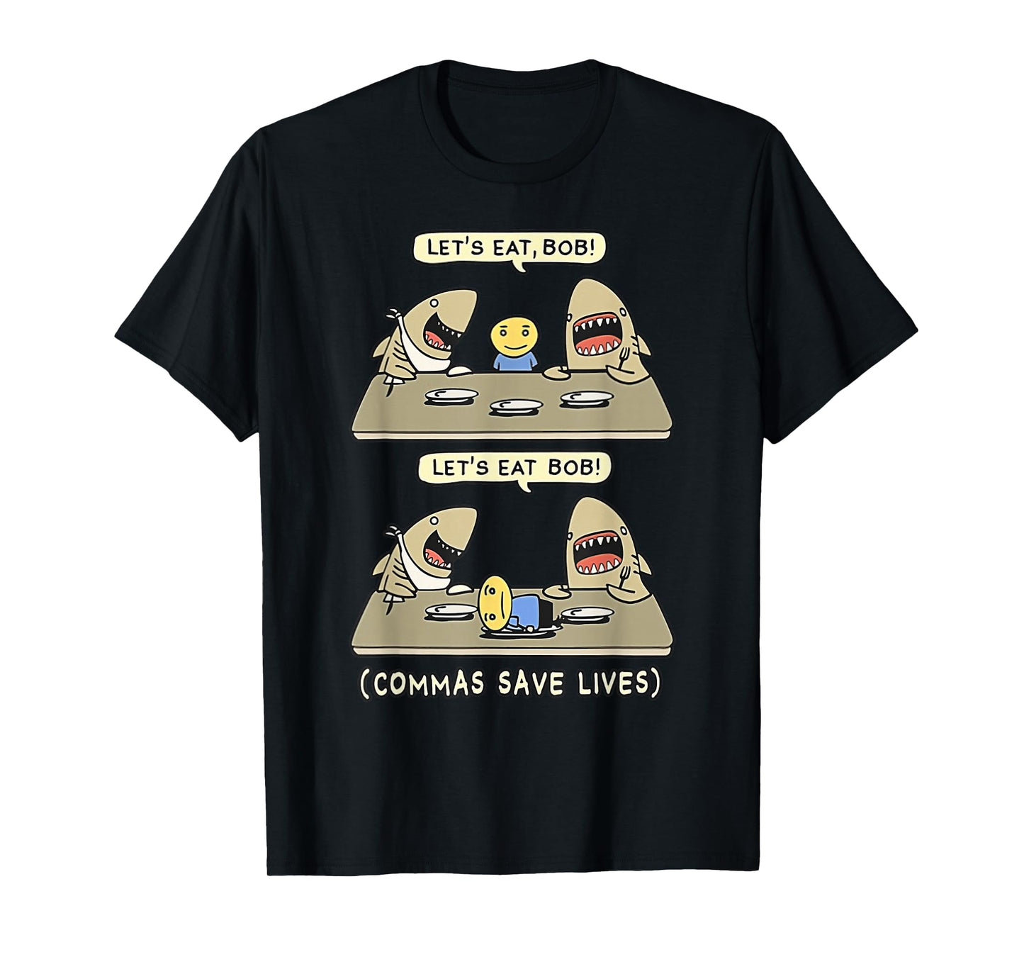 Commas Punctuation Shark Lets Eat Funny English Grammar T-Shirt
