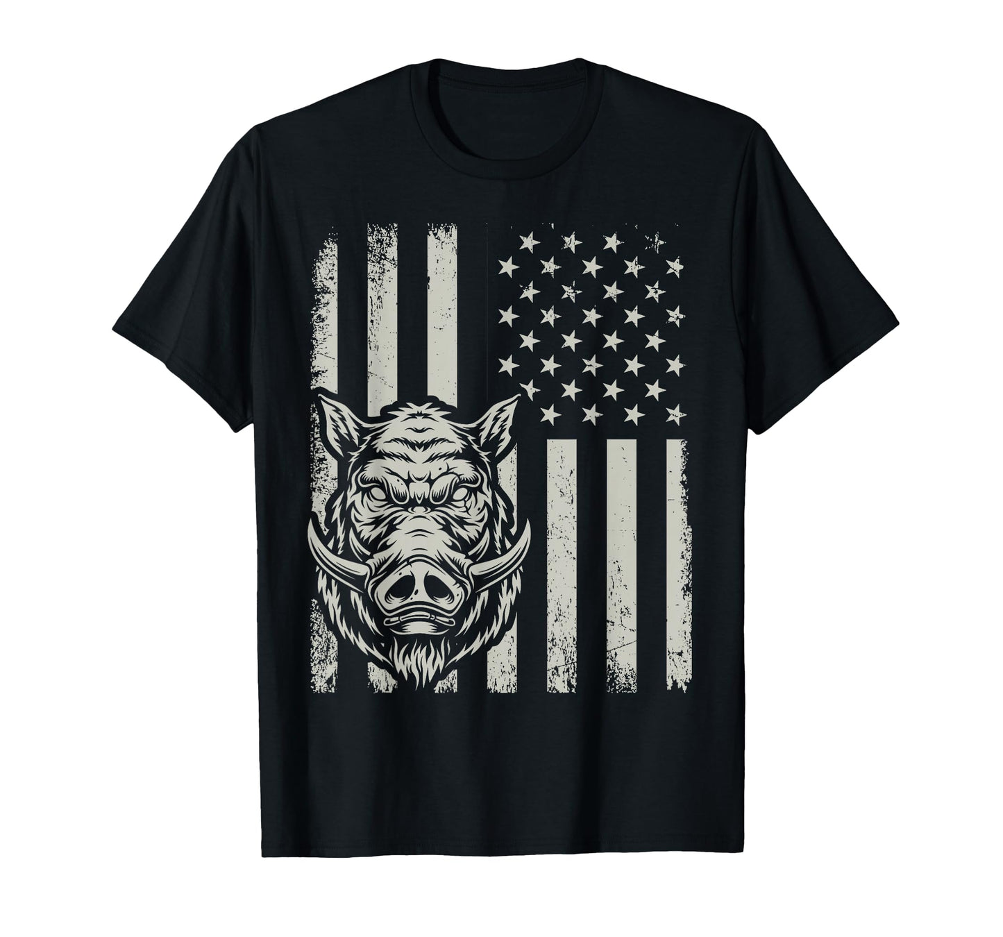 Proud Patriotic Wild Boar Hunting Lover American Flag T-Shirt
