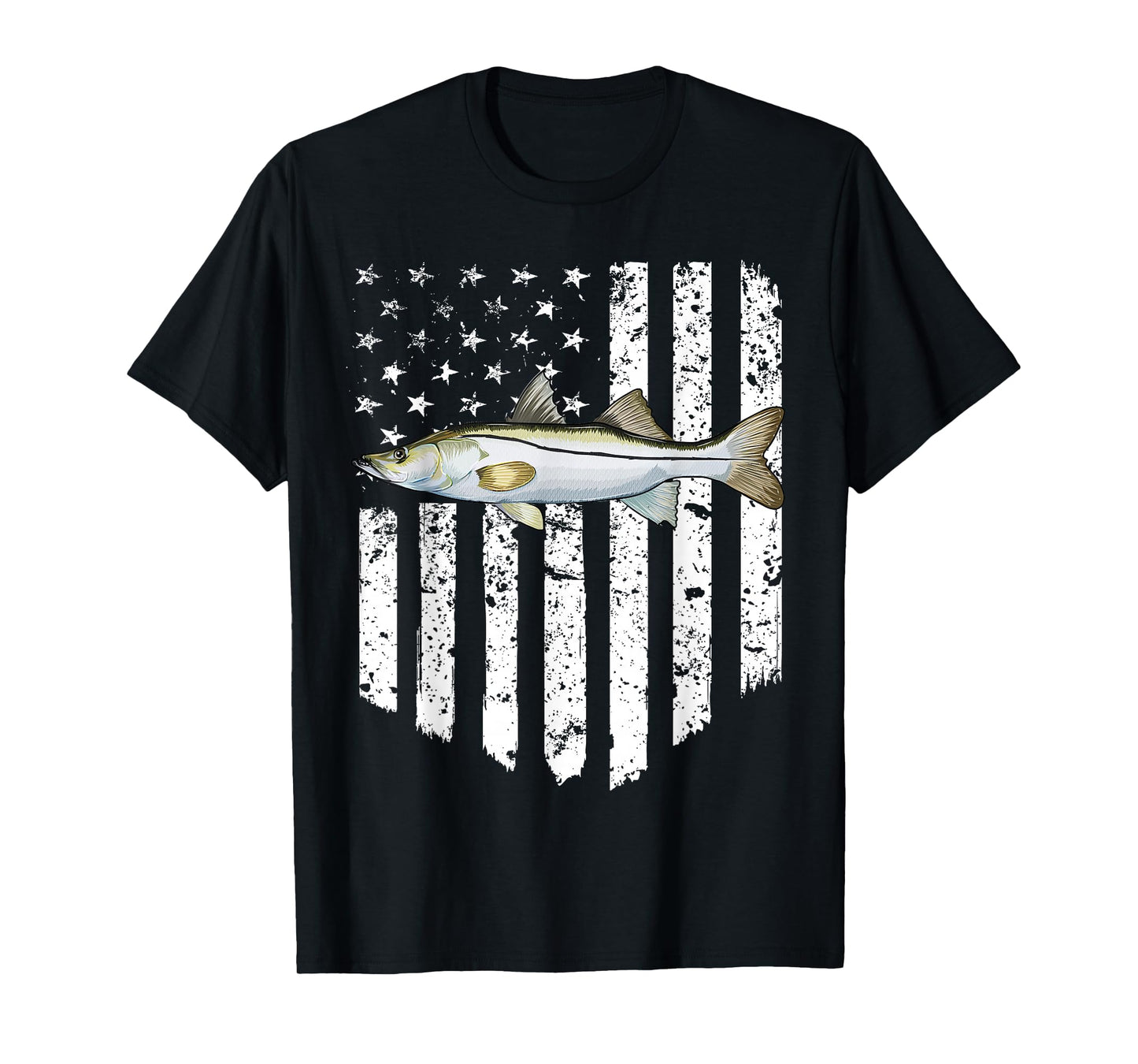 Black White American Flag Snook 4th Of July Fish T-Shirt