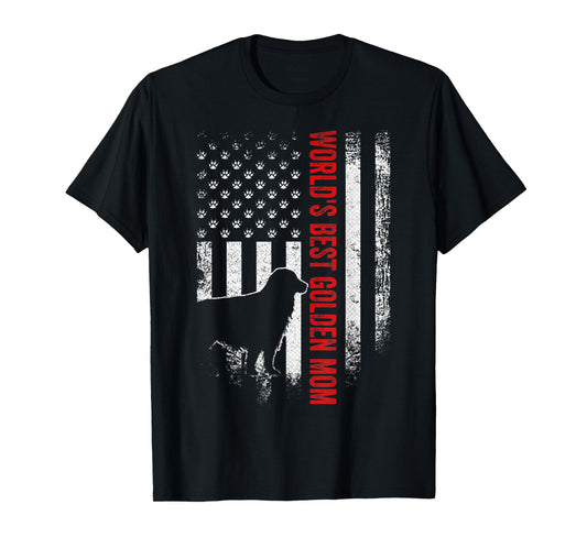 Vintage American Flag World's Best Golden Retriever Mom Gift T-Shirt